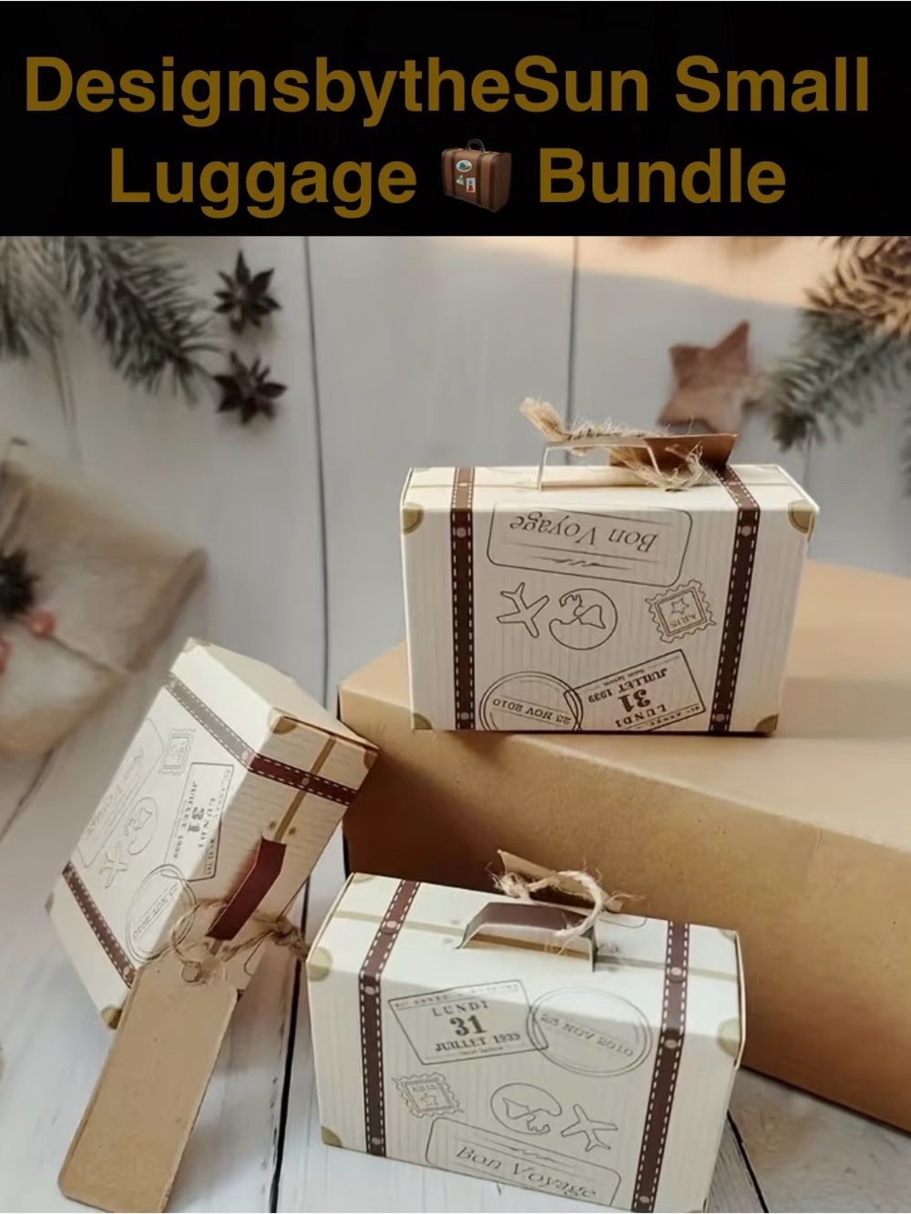 Small Decorative Luggage Game - 25 Luxe Cream & Brown Paper Travel Suitcases 🧳